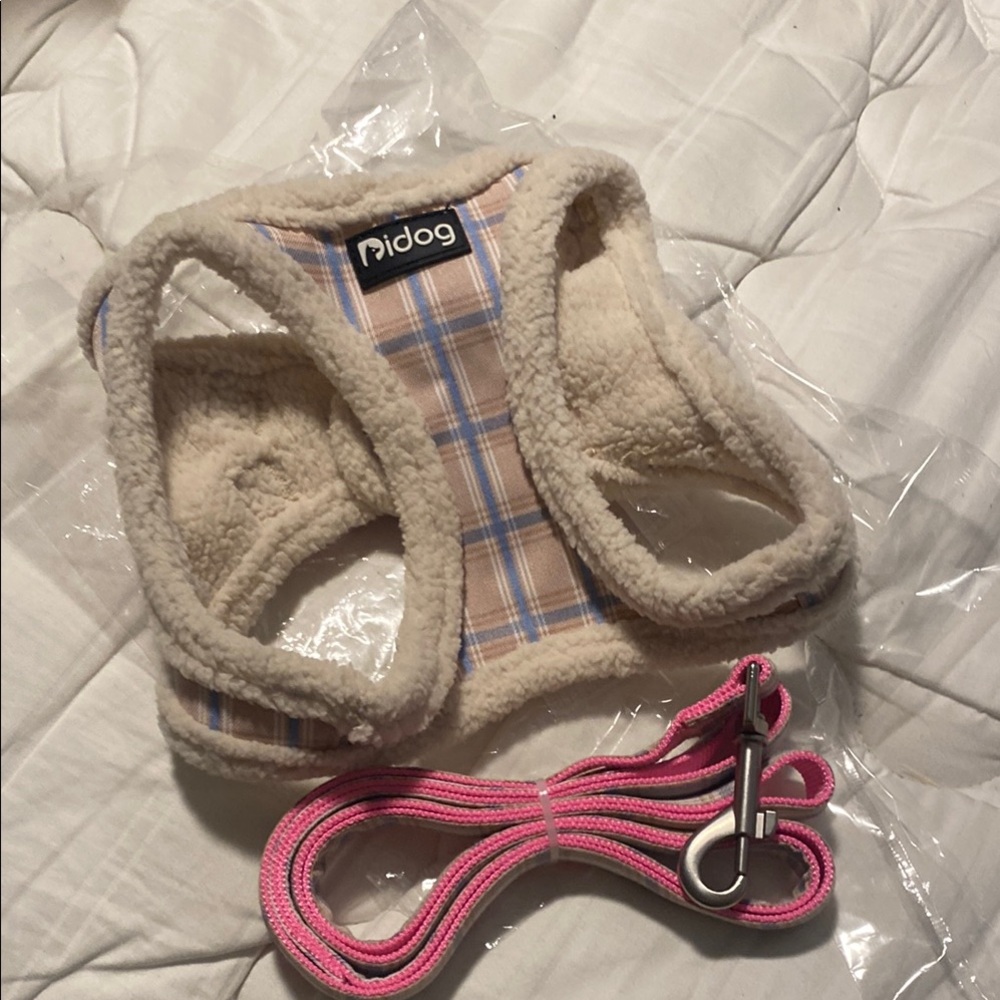 Cream and Pink Dog Harness and Leash Set